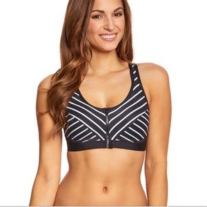 Coco Reef Serenity Stripe RacerBack Bikini Top Bra Sized 36D Zip Front B/W